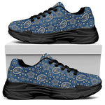 Blue Denim Western Paisley Print Black Chunky Shoes