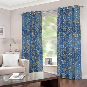 Blue Denim Western Paisley Print Blackout Grommet Curtains