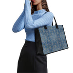 Blue Denim Western Paisley Print Canvas Tote Bag