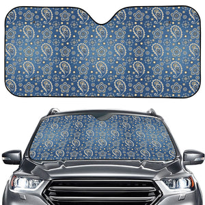 Blue Denim Western Paisley Print Car Windshield Sun Shade