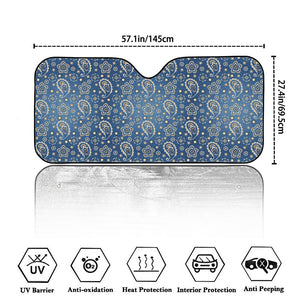 Blue Denim Western Paisley Print Car Windshield Sun Shade