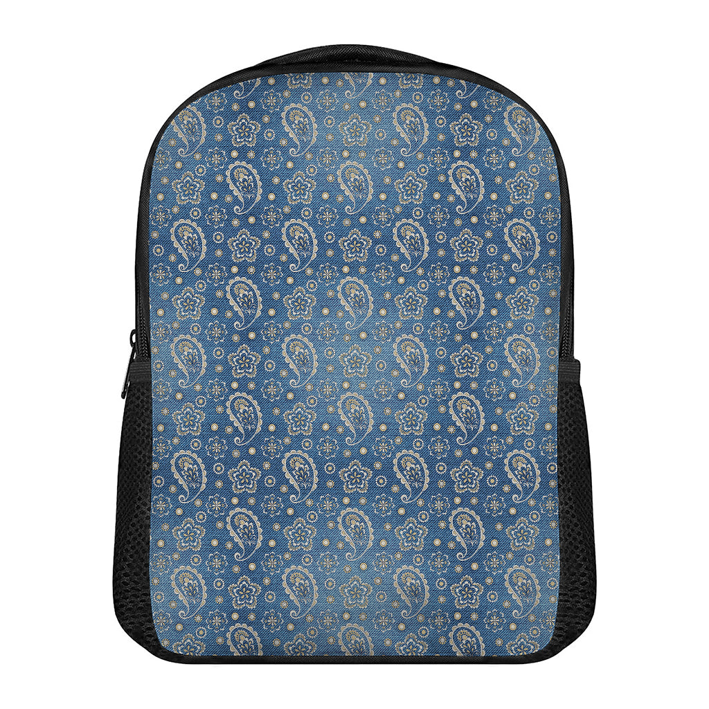 Blue Denim Western Paisley Print Casual Backpack