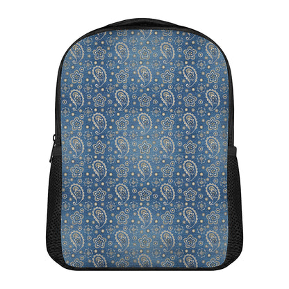 Blue Denim Western Paisley Print Casual Backpack
