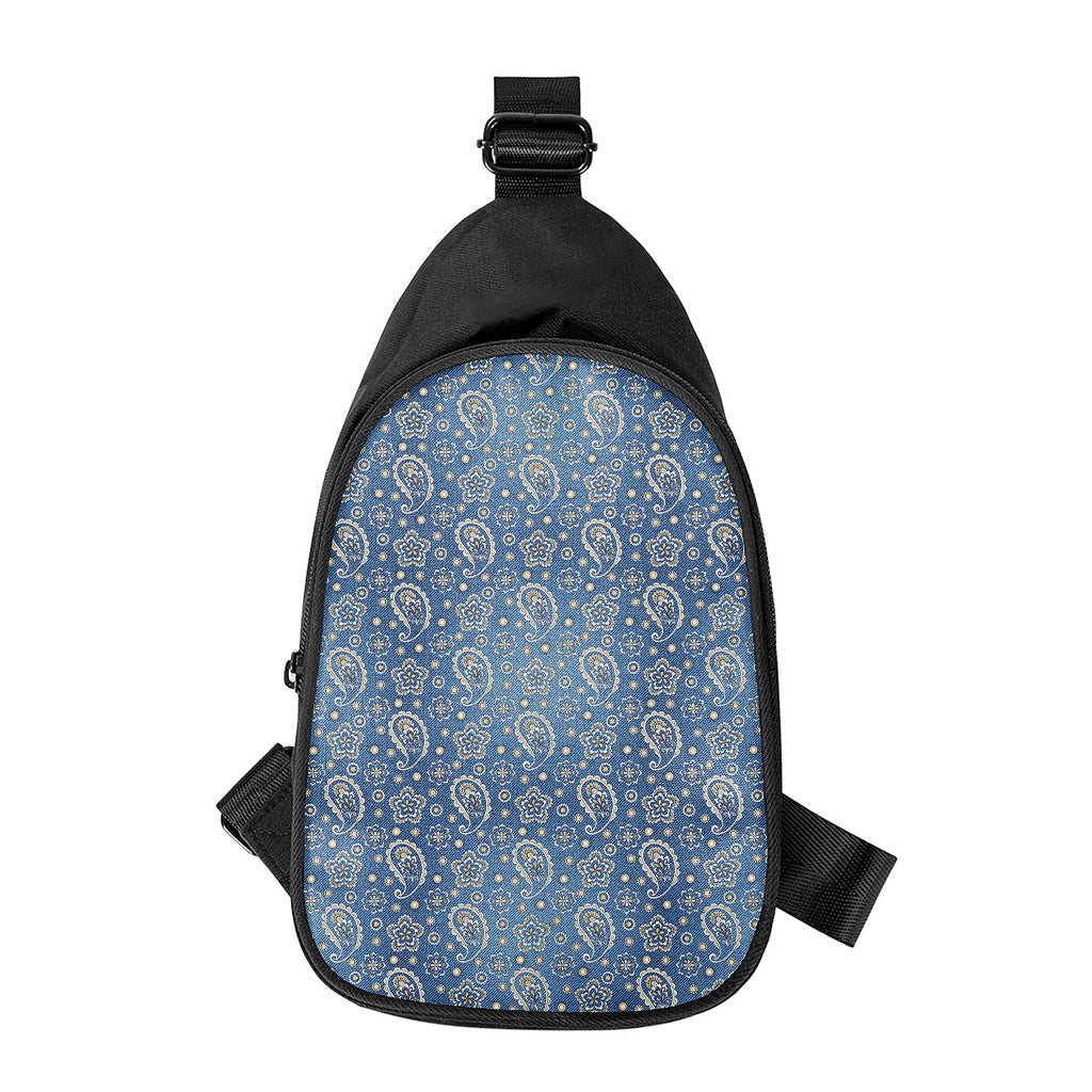 Blue Denim Western Paisley Print Chest Bag
