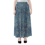 Blue Denim Western Paisley Print Chiffon Maxi Skirt