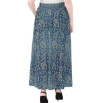 Blue Denim Western Paisley Print Chiffon Maxi Skirt