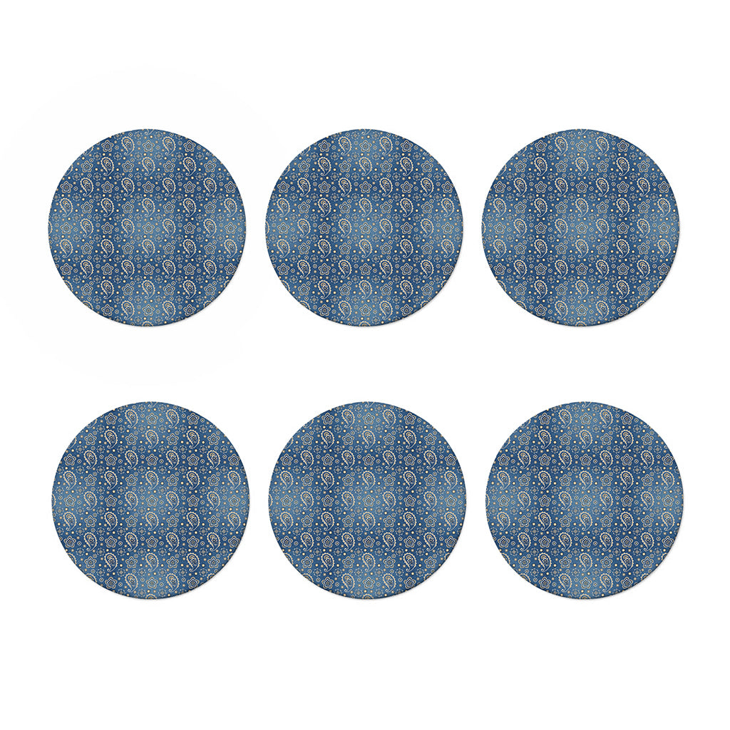 Blue Denim Western Paisley Print Coaster Set