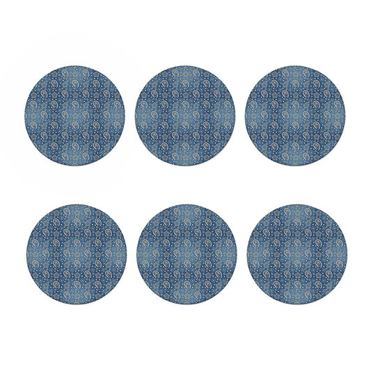 Blue Denim Western Paisley Print Coaster Set