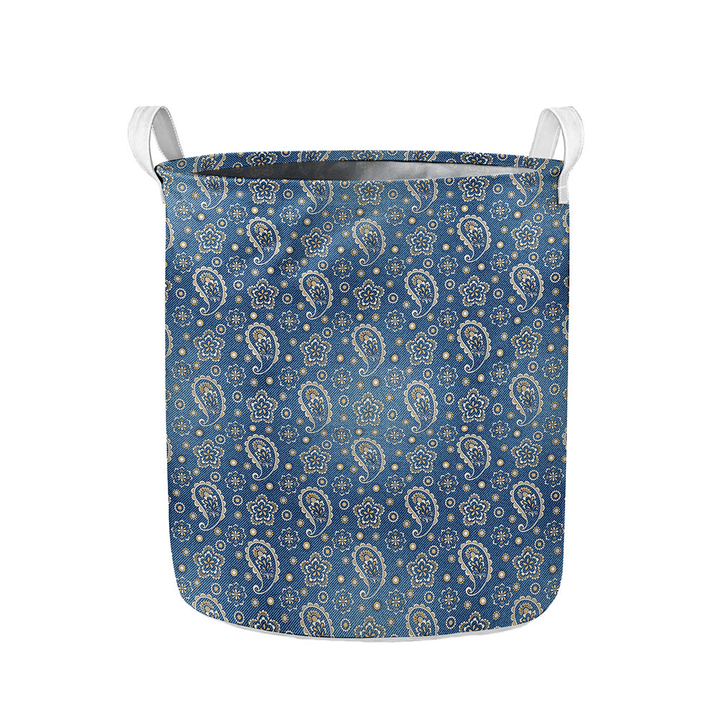 Blue Denim Western Paisley Print Collapsible Laundry Basket