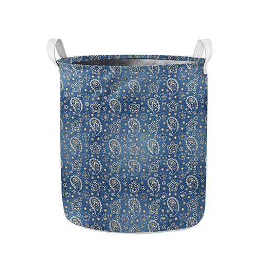Blue Denim Western Paisley Print Collapsible Laundry Basket