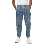 Blue Denim Western Paisley Print Cotton Pants