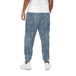 Blue Denim Western Paisley Print Cotton Pants