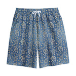 Blue Denim Western Paisley Print Cotton Shorts