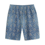 Blue Denim Western Paisley Print Cotton Shorts
