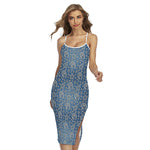 Blue Denim Western Paisley Print Cross Back Cami Dress