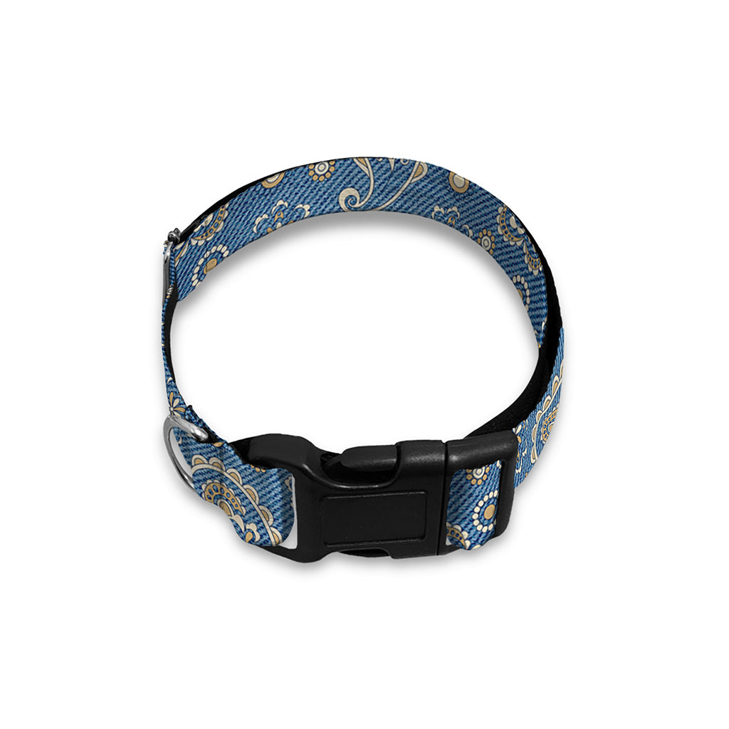 Blue Denim Western Paisley Print Dog Collar