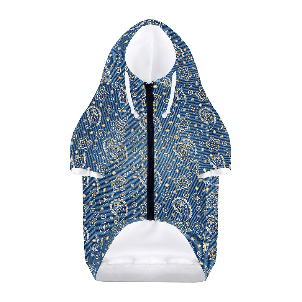 Blue Denim Western Paisley Print Dog Zip Up Hoodie