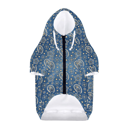 Blue Denim Western Paisley Print Dog Zip Up Hoodie