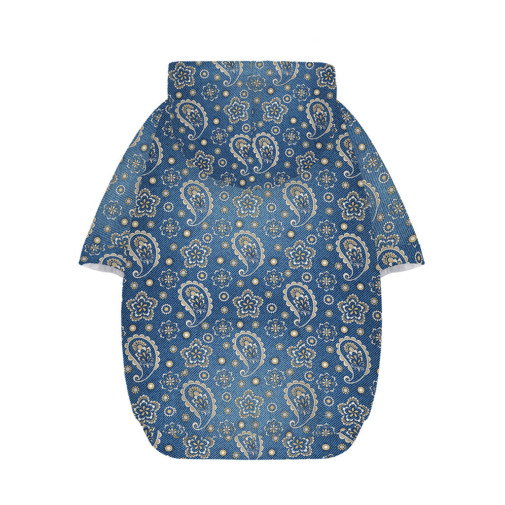 Blue Denim Western Paisley Print Dog Zip Up Hoodie