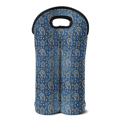 Blue Denim Western Paisley Print Double Neoprene Wine Tote