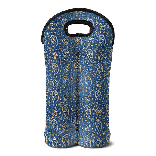 Blue Denim Western Paisley Print Double Neoprene Wine Tote