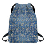 Blue Denim Western Paisley Print Drawstring Backpack