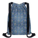Blue Denim Western Paisley Print Drawstring Backpack