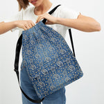Blue Denim Western Paisley Print Drawstring Backpack