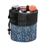Blue Denim Western Paisley Print Drawstring Makeup Bag