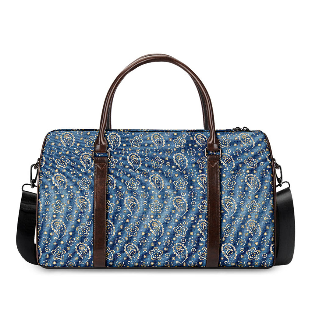 Blue Denim Western Paisley Print Duffle Bag