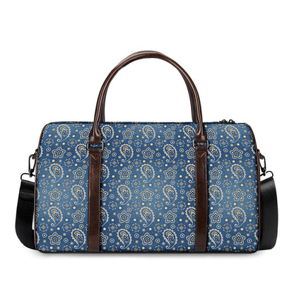 Blue Denim Western Paisley Print Duffle Bag