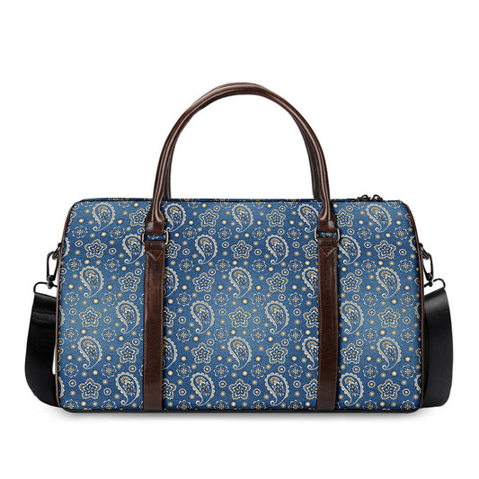 Blue Denim Western Paisley Print Duffle Bag