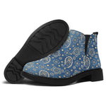 Blue Denim Western Paisley Print Flat Ankle Boots