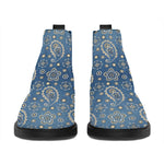 Blue Denim Western Paisley Print Flat Ankle Boots