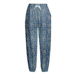 Blue Denim Western Paisley Print Fleece Lined Knit Pants