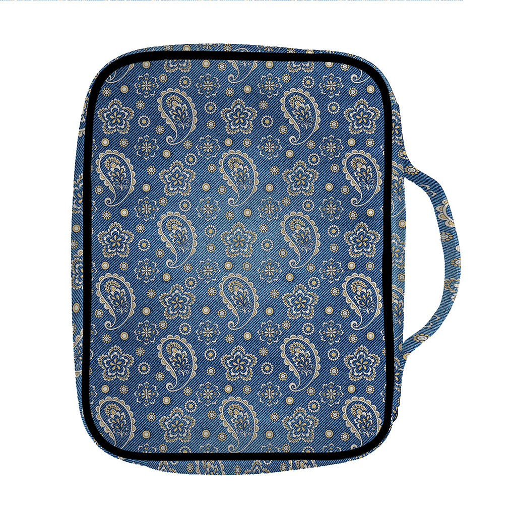 Blue Denim Western Paisley Print Front Pocket Bible Bag