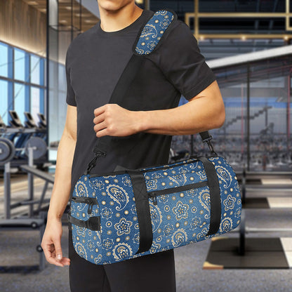 Blue Denim Western Paisley Print Gym Bag