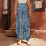 Blue Denim Western Paisley Print Harem Pants