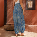 Blue Denim Western Paisley Print Harem Pants
