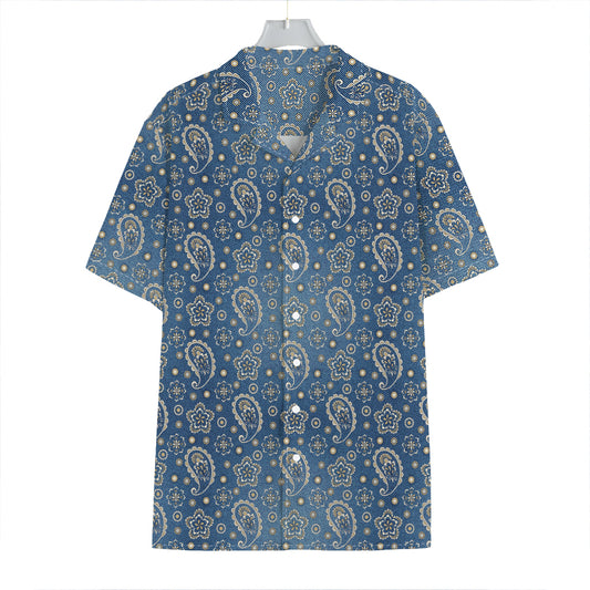 Blue Denim Western Paisley Print Hawaiian Shirt