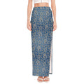 Blue Denim Western Paisley Print High Slit Maxi Skirt