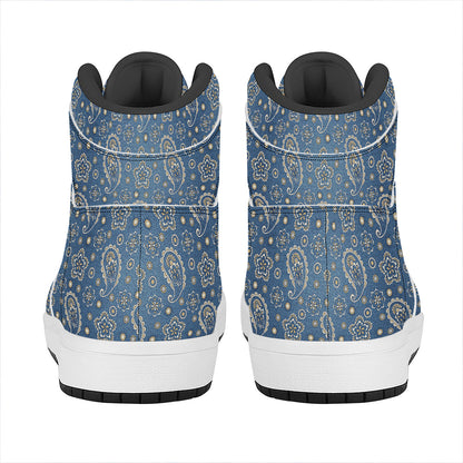 Blue Denim Western Paisley Print High Top Leather Sneakers