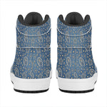 Blue Denim Western Paisley Print High Top Leather Sneakers