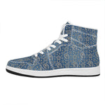 Blue Denim Western Paisley Print High Top Leather Sneakers