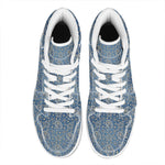 Blue Denim Western Paisley Print High Top Leather Sneakers
