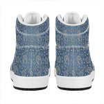 Blue Denim Western Paisley Print High Top Leather Sneakers