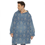 Blue Denim Western Paisley Print Hoodie Blanket