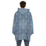 Blue Denim Western Paisley Print Hoodie Blanket