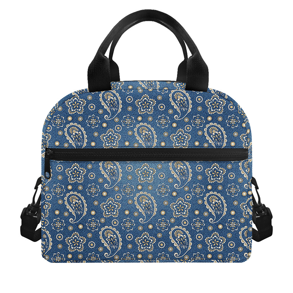 Blue Denim Western Paisley Print Insulated Lunch Bag