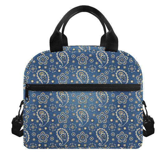 Blue Denim Western Paisley Print Insulated Lunch Bag